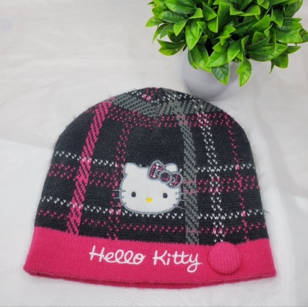 Hello Kitty Knit Beanie Black and Pink One Size Girls